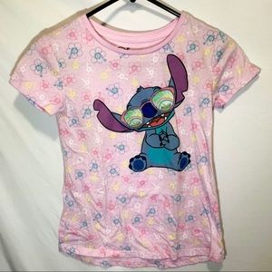 Disney Pink Floral Stitch Shirt w/3D sunglasses